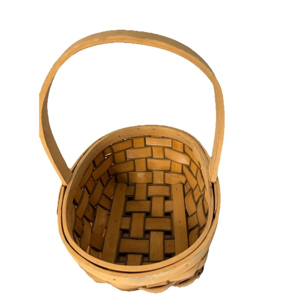 WICKER BASKET Brown Woven OVAL PICNIC TOTE CONTAINER with handle 12 x 9 x 7